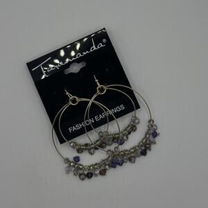 Taramanda Beaded Gold Hoop Earrings – Purple & Crystal Accent Hoops